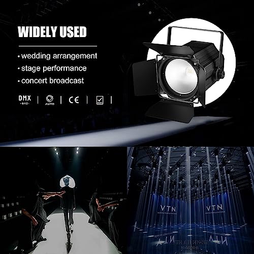 COB Stage Lights with Barn Doors, COB Par Light 200W LED RGBWAUV DMX512 Master-Slave Sound DJ Lighting Spotlight Fresnel for Church Concert Wedding