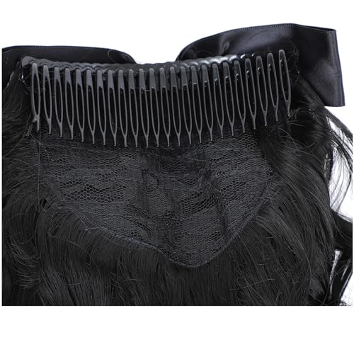 Regency Ringlet Ponytail Hairpiece with Bow Spiral Curl Synthetic Half Wig Historical Colonial Lady Costume Wig (Natural Black) 2# - color: Natural Black
