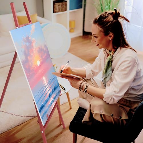 Easel Stand for Sign, Heavy Duty Metal Display Easel with Adjustable Chain, 4-Tier Height Art Easel for Painting, Wedding Sign, Posters & Commercial Display - color: Red