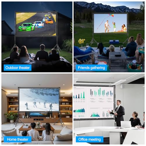 120 Inch Projector Screen with Stand, Indoor Outdoor Projection Movie Screen 16:9 4K HD Foldable Wrinkle-Free Front & Rear Projection Screen for Backyard Movie Night,Camping, Wedding
