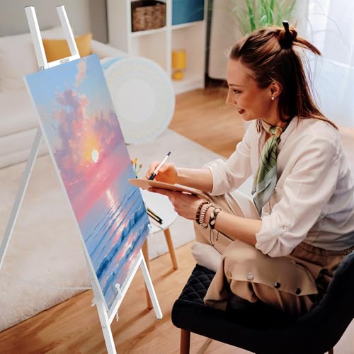 Easel Stand for Sign, 4-Tier Height Adjustable, White | Heavy Duty Metal Display Easel with Adjustable Chain for Painting, Wedding, Posters & Commercial Display - color: White