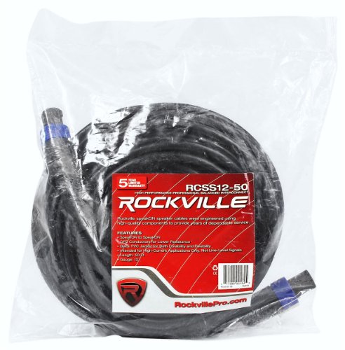 Rockville RCSS1250 50' 12 AWG Speakon to Speakon Speaker Cable, 100% Copper | 2-Conductor, OFC Oxygen Free Copper, Black PVC Jacket, Locking Connectors, Pro Audio, Low Resistance - size: 50 Foot