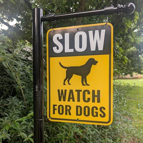 Heavy Duty Real Estate Sign Post Holder- 7 FT Adjustable Metal Yard Sign Stand with Adjustable 32" Arm &Spiral Ground Stakes, Rust-Proof Coating, Universal Sign Holder for Traffic, Construction, Events, Weatherproof & Long-Lasting - color: Black