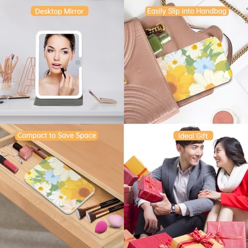 FUNTOUCH Rechargeable Travel Lighted Makeup Mirror with PU Leather Cover - color: Flower