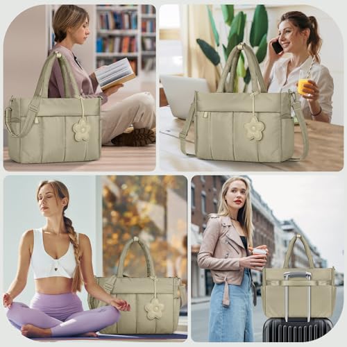 RAINSMORE Laptop Tote Bag for Women Puffer Work Bag Quilted Travel Bags - color: Khaki