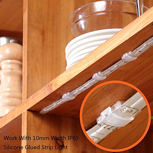 100 Pack Strip Light Clips LED Strip Light Mounting Clip for 8-10mm IP20/65 | LED Light Holder Clips,Self Adhesive LED Strip Mounting Clip,LED Tape Light Mounting Brackets With Screws - color: Clear