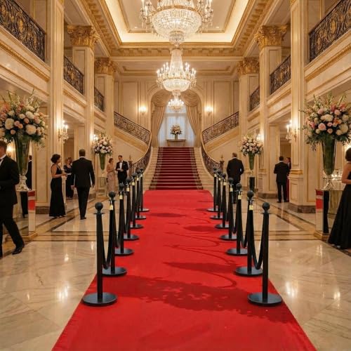 12PCS Black Stanchion Post with 8PCS 5ft Velvet Ropes,Black Stainless Steel Stanchion Posts,Queue Line Crowd Control Barrier for Red Carpet, Wedding, Party and Exhibition - color: Black-12PCS