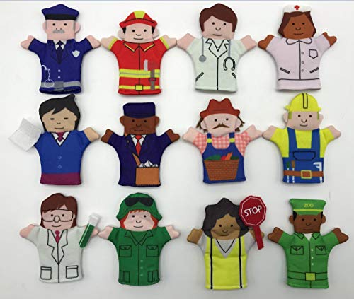 BETTERLINE Happy Helpers Finger Puppets 12 Piece Set Teach Learn Pack | 12 Pack Variety Neighborhood People Characters Bonus E Book Families Children Kindergarten Play ESL Interactive - color: Happy Helpers 12 Pieces Finger Puppets