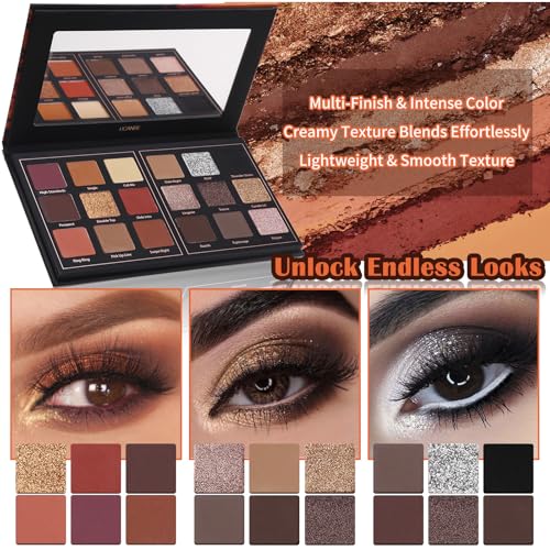 Matte Eyeshadow Palette Pro 18 Colors Pigmented Shimmer Glitter Eye Shadow Palette, Long Lasting Waterproof Dark Smokey Powder Cosmetics Pallet Halloween Valentine Gift Makeup Kit (01# Seductress) - color: Seductress