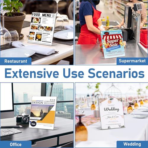 Acrylic Sign Holder 5x7 Inches, 13 Pack Clear Plastic Table Flyer Display Stand, L-Shape Vertical Menu Paper Holder Stand, Clear Picture Photo Flyer Display Stand for Restaurants, Store Fair,Office - size: 13 Pack-L Shape-5X7
