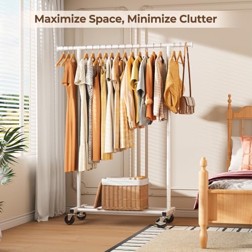 HYSEYY Clothes Rack, Clothing Rack for Hanging Clothes, Rolling Garment Rack Sturdy Coat Rack Portable Wardrobe Rack Metal Closet Rack for Bedroom Laundry Living Room, White - color: White
