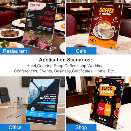 10 Pack Acrylic Sign Holder 5 x 7, L-Shape Clear Plastic Display Stand for Tabletop, Acrylic Stands for Flyers, Table Paper Holder, Vertical Sign Holder 5x7 for Restaurants, Office and School (Slant 10 Pack 5x7) - size: Slant 10 Pack 5x7