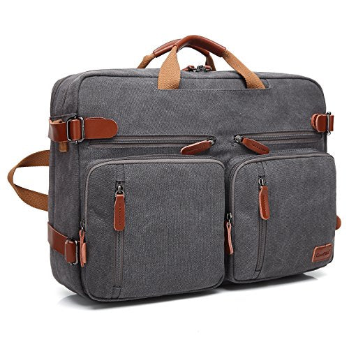 CoolBELL Convertible Backpack Messenger Shoulder Bag Laptop Case Business Briefcase Multi-Functional Travel Handbag Fits 17.3 Inch Laptop for Men/Women (Canvas Dark Grey) - color: Dark Grey, size: 17.3 Inches