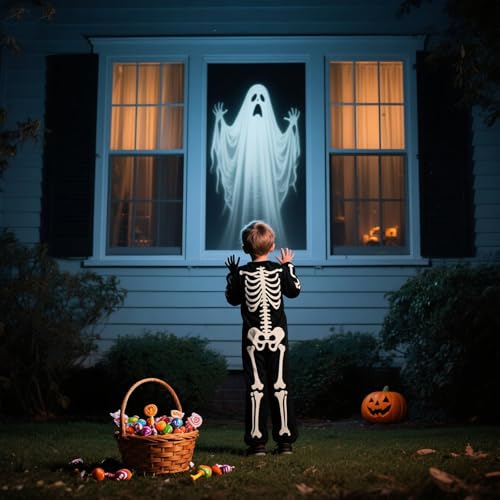 AAJK 120in Halloween Holographic Window Rear Projector Screen | Halloween and Christmas Use, Portable, 102.3"×59", Videos, Mounting Kit, Double Side Use Projection Screen - size: 120in