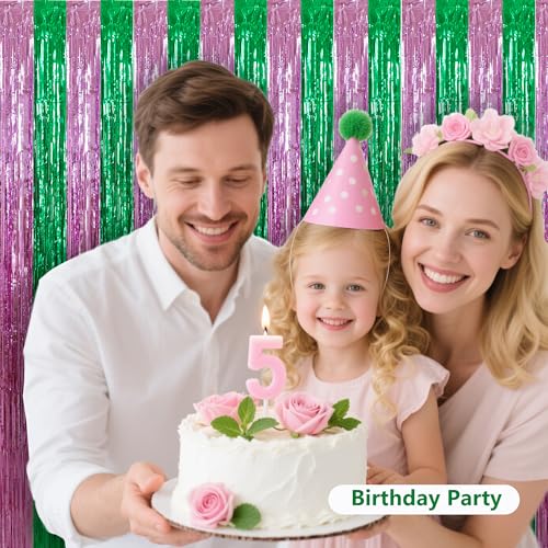 BEISHIDA Pink Green Door Streamers Backdrop Foil Fringe Tinsel Party Streamers Curtains Photo Backdrop for Birthday Graduation Wicked Party Decoations - color: 05-pink green