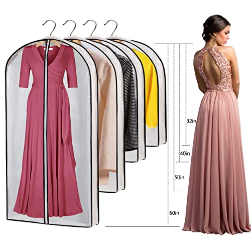 MsKitchen Hanging Clothes Storage with 4" Gusseted Garment Covers (Set of 6) - Clear Suit, Gown, Long Coat, Dress Protectors for Closet - 24"x 50"x 4" / 6 Pack - size: 24"x50"x4"/ 6 Pack