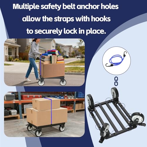 Heavy-Duty Stainless Steel Furniture Dolly 18'' x 14'' Inch, 2000LBS Capacity Moving Dolly with 5" Swivel Casters & Fastening Strap for Secure Moving of Furniture and Appliances - size: 18"L x 14"W x 7.5"H
