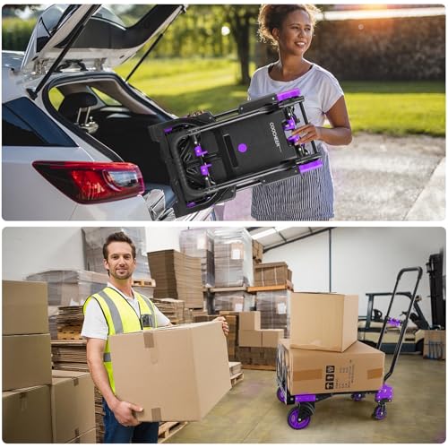 Folding Hand Truck Dolly, 330lb Convertible 4 to 2 Wheel Moving Cart,Purple | Dolly Cart with Retractable, Aluminum Alloy & Cast Iron Build, Nylon Wheels,Compact Fold,for Moving,Office,Delivery,Outdoor - size: 330LB Purple