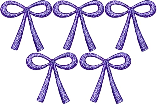 Set 5 of Small Cute Mini Ribbin Lovely Tie Bow Hair Rope Kids Children Tiny Decal Decorative Repair Clothing Bags Applique Sew Iron on Embroidered Patches (RIBBIN-01-MINI5) (Purple) - color: Purple