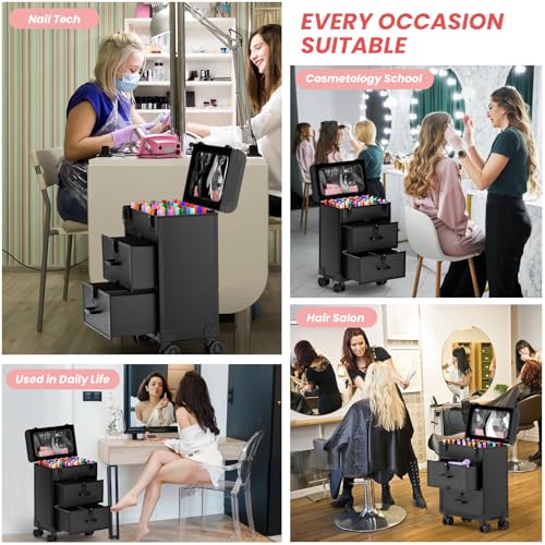 3 in 1 Rolling Makeup Train Cosmetology Case on Wheel, Medium - size: Medium