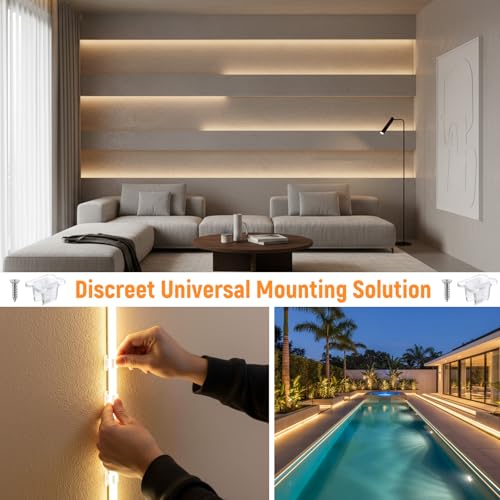 Mifoci 150 Pack LED Light Clips with Screws Waterproof LED Strip Mounting Bracket Clear PC Mounting Clips for Strip Lights, Indoor Outdoor Lighting Accessories for Under Cabinet Wall Installation