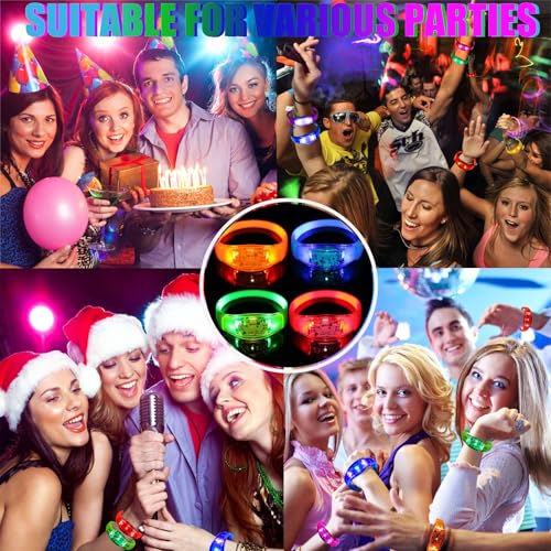 24 Pcs LED Glow Bracelets Sound Activated Flashing Light Up Bracelet for New Years Eve Glow in the Dark Party Supplies Christmas Party Favors Birthday Gift Carnival Concerts Night Events - color: Red, Orange, Yellow, Blue, Green, Pink and White