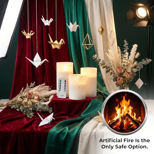 VENTA Frosted Glass LED Candles, Set of 3 | Warm Amber Flickering Pillar Candles with Remote | Creates Cozy, Relaxing Hygge Ambiance for Bedroom & Living Room - color: Foggy