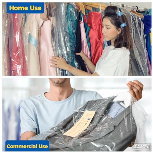 60-Pack Dry Cleaning Bags for Clothes 40-Inch Long - Clear Plastic Garment Bags for Hanging Clothes, Dry Cleaner Plastic Clothing Cover for Suits, Coat, Shirt, & Pants - color: Clear - 40 Inch Length