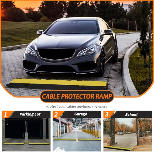 1 Pack Rubber Cable Ramp, 3 Channel Cable Protector Ramps, 28000 Lbs Load Capacity Heavy Duty Traffic Speed Bump, Cord Cover Wire Hose Protective for Driveway Indoor Outdoor