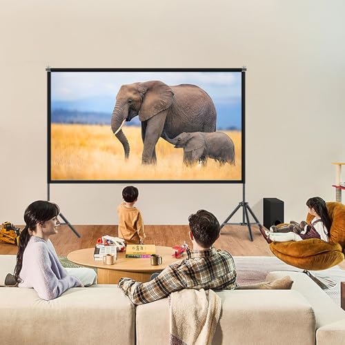 TOWOND Projector Screen with Stand,120 inches Indoor Projector Screen Outdoor Portable 16:9 4K HD Rear Front Projection Movie Screen with Carry Bag Wrinkle-Free Design for Backyard Theater