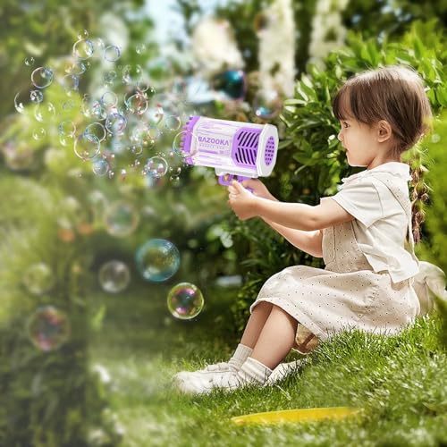 Deserthome Bubble Gun, Bazooka Bubble Machine Gun with Lights (Purple) | 69-Hole Bubble Bazooka Blaster with Bubble Solution, Summer Outdoor Bubble Maker Toy for Kids, Ideal Wedding Party Favors - color: Purple