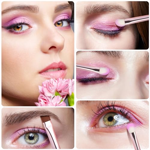 Eye Makeup Brush Set, 6 Pcs Professional Blending Eyeshadow Makeup Brushes for Concealer Eyebrows Eyeliner, Soft Hairs & Wood Handle (black and rose gold)… - color: black + rose gold 6pcs