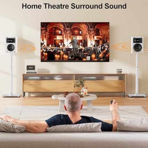 Speaker Stands Pair, 28"-37.4" Height Adjustable, Max 22 lbs, Glass Base - size: Universal White