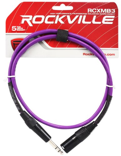 Rockville RCXMB3P 3ft Male REAN XLR to 1/4'' TRS Cable, 100% Copper, Purple PVC Jacket, Noise-Free, Durable, for Studio Recording and Live Sound | Patch Cable, Balanced Audio, Nickel Plated, 24 AWG OFC, 90% Spiral Shield, EMI/RFI Rejection, Flexible, Low