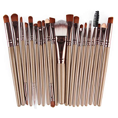 Makeup Brushes Make up Brush Set 20 PCs Professional Face Eyeliner for Foundation Blush Concealer Eyeshadow Light Brown - color: Brown