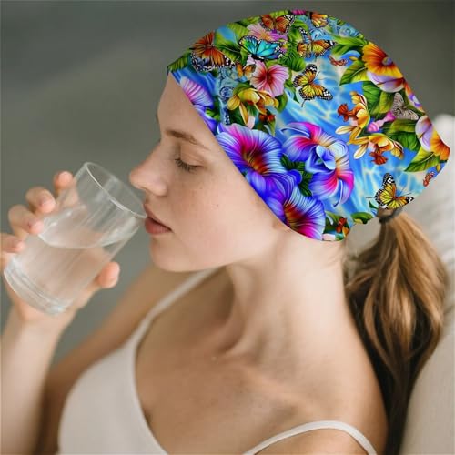 Art Owl Women's Slouchy Beanie Hat Cute Turban Hats Cancer Headwear Caps Baggy Skull Sleep Scarf - color: Colorful Flowers Butterflies