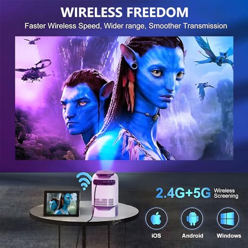 Unitedtime Projector with Built in Stand with WiFi and Bluetooth Native 1080p Support 4K , for Home Theater Support HDMI, USB, PC, TV Box, iOS & Android Phone (White_TS1)