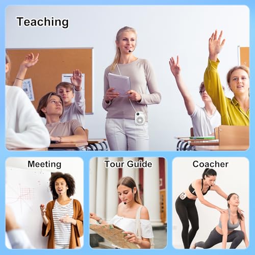 Voice Amplifier for Teacher,Portable Wired Voice Amplifier Headset | Microphone and Speaker,Rechargeable Mini Voice Amplifier for Classroom,Speech,Training,Tour Guide,Pearl Chain Design-White - color: White