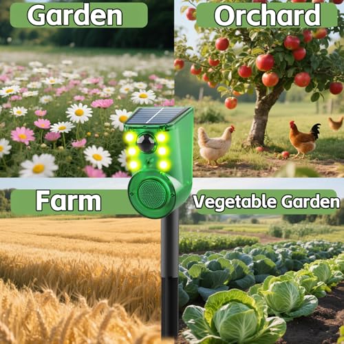 Solar Outdoor Motion Sensor Alarm - Ultrasound & Alarms 129db Motion Detector Loud Noise Maker,Strobe Light,for Home, Villa,Yard,Chicken coop,Farm,Barn.4 Work Modes.Say Goodbye to The Intruders 1Pack