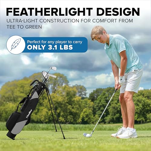 Ultra Lightweight Premium Par 3 Golf Bag with Double Strap, 6 Zippered Pockets for Executive and Par 3 Courses - color: Phantom Black