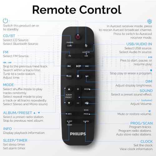 Philips Bluetooth Stereo System for Home with CD Player for Home, Wireless Streaming Bluetooth 5.4 & Auracast, Upgraded 20W Sound, MP3, USB, Audio in, FM Radio, Micro Music Sound System - size: 20W Stereo system