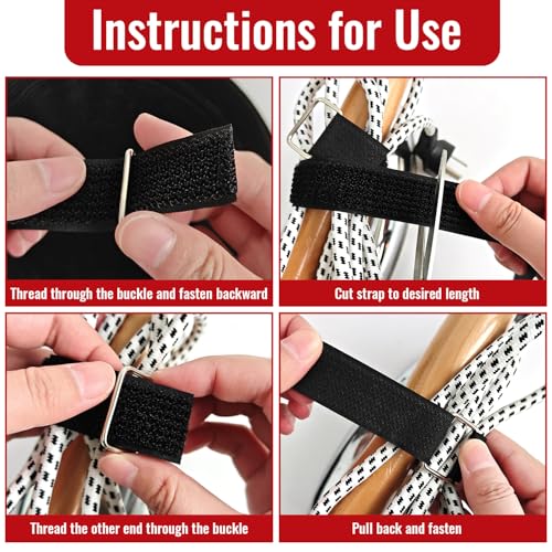 2" x16ft Hook and Loop Straps with Metal Buckles, Molle Cable Straps, Adjustable Fastening Cinch Strap, Reusable Nylon Securing Cord Ties, 2 inch Wide, Black with 10 Buckles - color: 2"x16ft, 10 Buckles