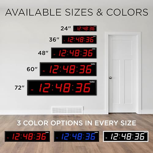 Ivation Oversized Digital Wall Clock with Large LED Display & Timer, 48" | Multi-function with Timer, Stopwatch, Alarms, Temp & Date, Aluminum frame, 6 Brightness levels, Time memory, Remote | Red - color: Red, size: 48" Inch