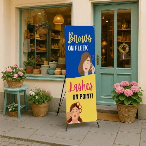 DreamController Lashes & Brows X-Stand Banner by DC | 30"x65" Tripod Display | Brows on Fleek Lashes on Point Vertical Banner for Trade Shows & Events | Made in USA | (Stand Not Included) - color: Brows on Fleek Lashes on Point, size: X Banner - 30x65"
