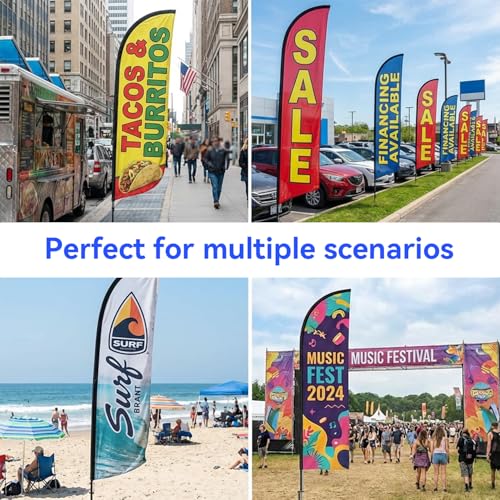 6.6FT Feather Flag Pole Kit with Ground Spike, Portable Lightweight Aluminum Alloy Flagpole with Fiberglass Top Pole, Fits 1.6x6.6FT / 1.6x6.1FT Feather Flags, Pole for Outdoor Business Advertising, No Flag