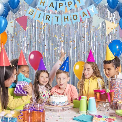 Crosize 2 Pack Laser Silver Party Streamers Backdrop, 3.3 x 9.9 ft - color: Laser Silver, size: 2 Pack