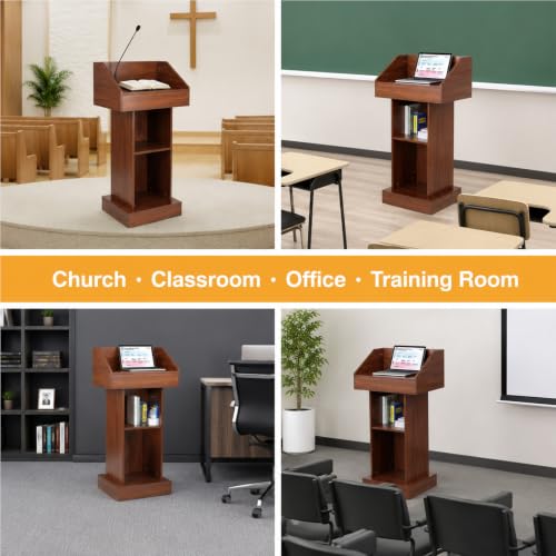 Wood Podium, Floor Standing Podium Speaking Lectern Stand, Portable Podium Stand with Storage, Wooden Podium Pulpit for Churches Classroom Office - size: Without Wheels