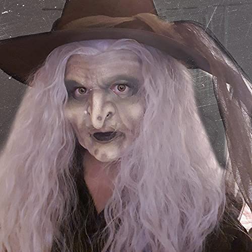 Witch Wig Old Lady Wig Women Long Grey Curly Costume Cosplay Wig | Halloween Witch Costume Hair, Messy Thick Fluffy, Adjustable - color: Silver grey