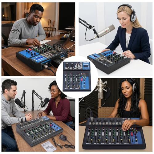 Professional Audio Mixer, 4 Channel DJ Bluetooth Portable Mixer Board | USB DJ Mixer Board with 48v Phantom Power, DJ mixers Sound Board for Live Show Streaming Music Stage Karaoke