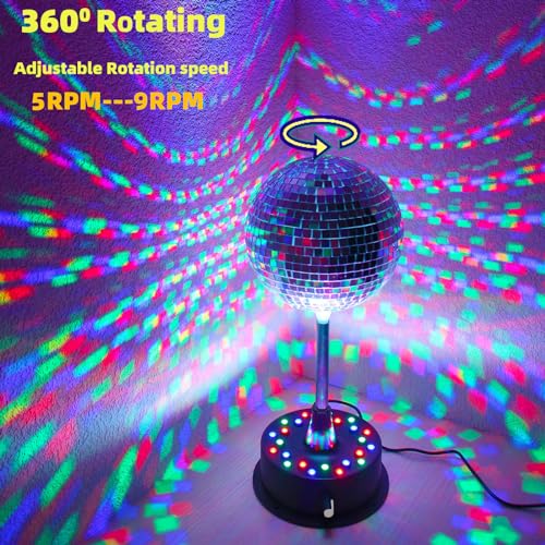 Remote Control 6 Inch Rotating Mirrors Disco Ball Light with 5RPM-9RPM Adjustable Rotary Motor 24 RGB LED Mood Lights Great for Home Party Dance Holiday Christmas Decoration(USB/Battery Powered)
